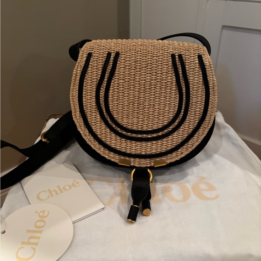 Chloe Marcie Raffia Saddle Bag